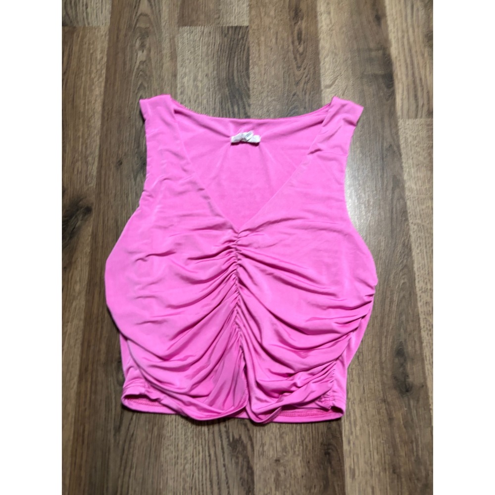 Live in the moment Tank Women Size M Pink Ruched Front Sleeveless V-Neck Top